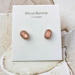 Alicia Bonnie (Rose Gold) Rose Quartz and CZ stone earrings new